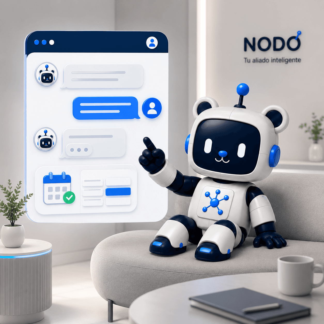 Nodo mostrando una experiencia de chat y agenda conectada